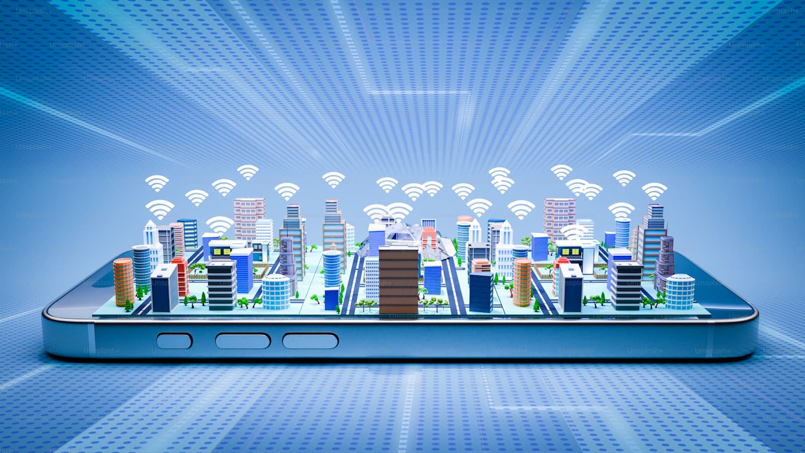 Smart city concept displayed on a mobile device